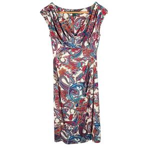 Lauren Ralph Lauren‎ Womens Size 2 Dress Colorful Paisley Cowl Neck Midi Elegant